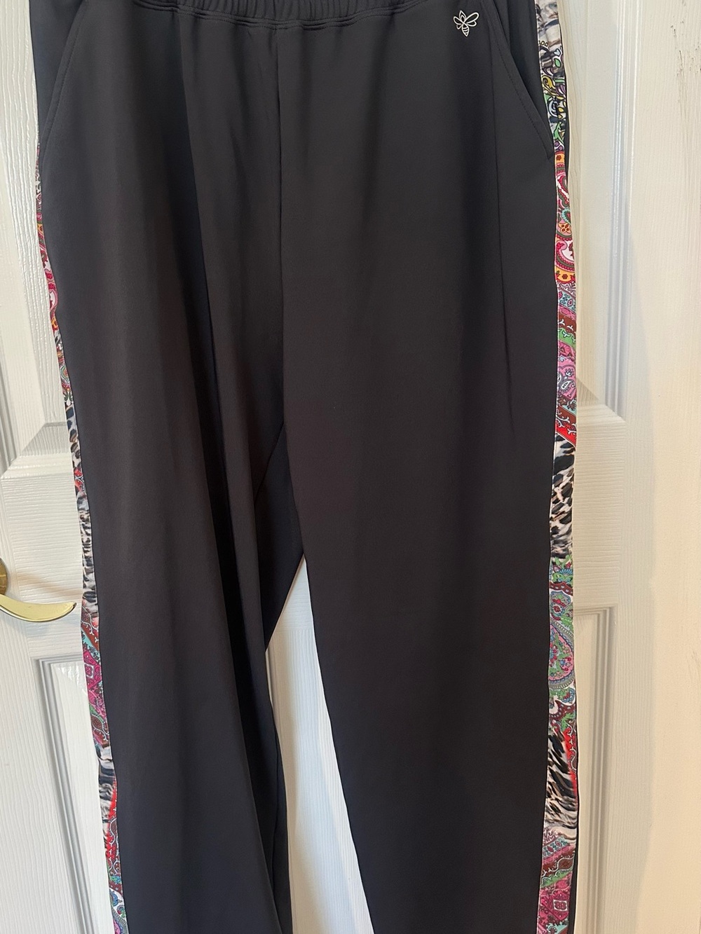 JOHNNY WAS BEE ACTIVE Black Track Pants with Multicolor Side Stripe